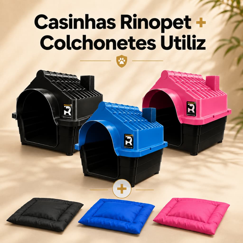 Casinha Cachorro Grande Reforçada Desmontável RinoPet N7 e N8 + Colchonete Petliz