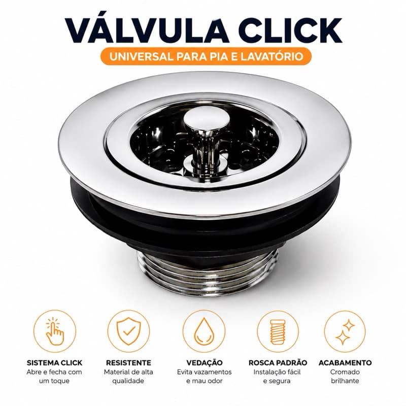Válvula Americana de Metal para Pia de Cozinha – Aço Inox Resistente com Excelente Vedação