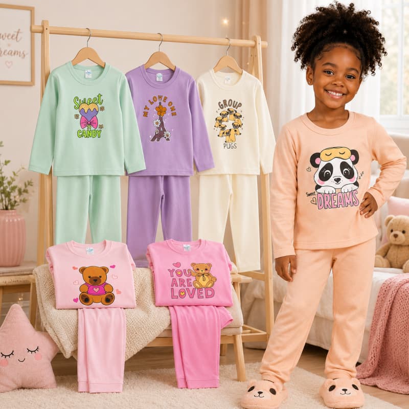 Pijama De Frio Moletom Infantil Feminino Peluciado Comprido Roupa De Inverno Menina Quentinho