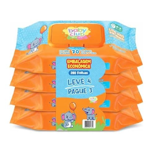 Kit 4 Unidades Toalha Umedecidas 70 Folhas Baby Club Ultra Care