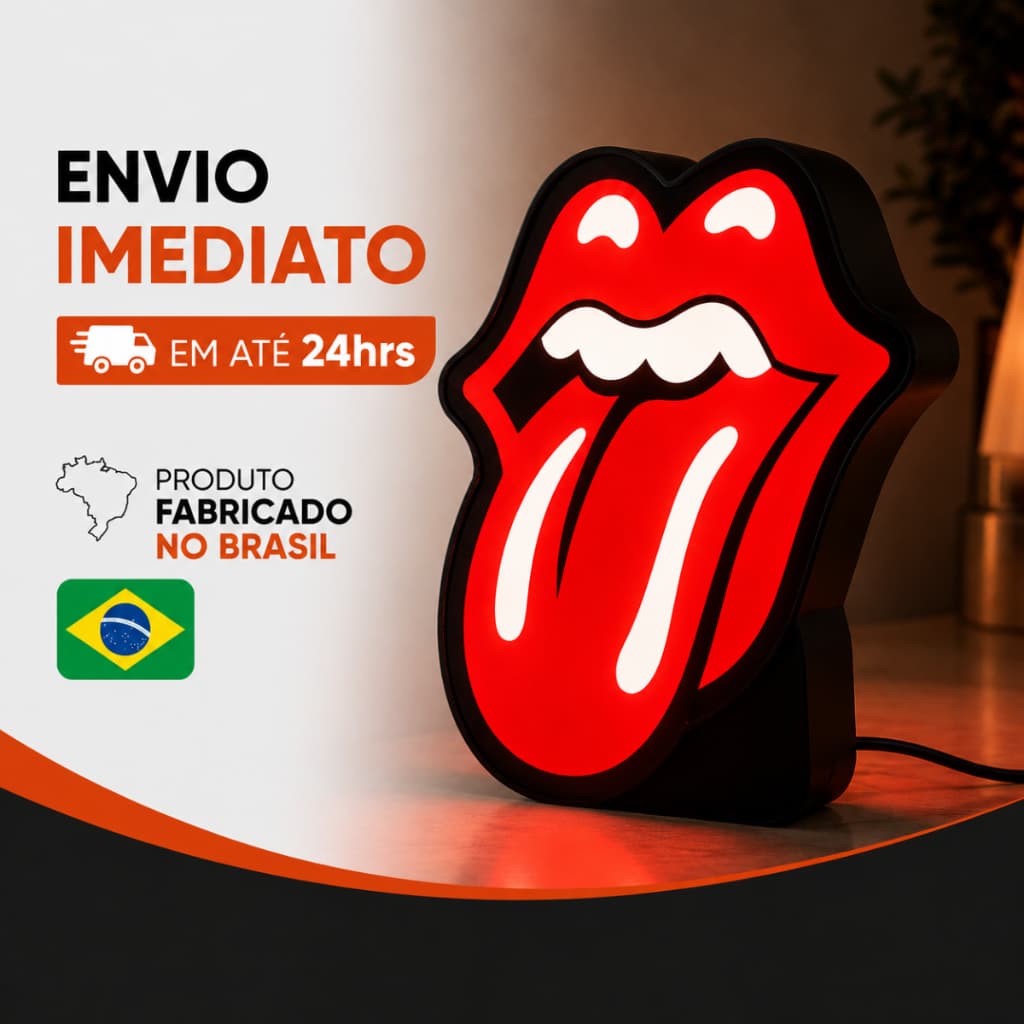 Luminária Lightbox Rolling Stones LED Decoração Rock Bar Quarto Gamer Presente Criativo
