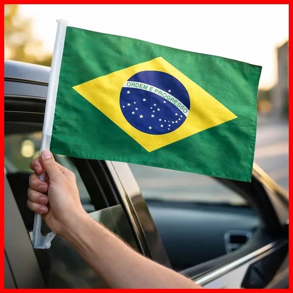 Bandeira do Brasil para Carro com Haste 60x90cm | Bandeira Brasil Torcida Copa Futebol