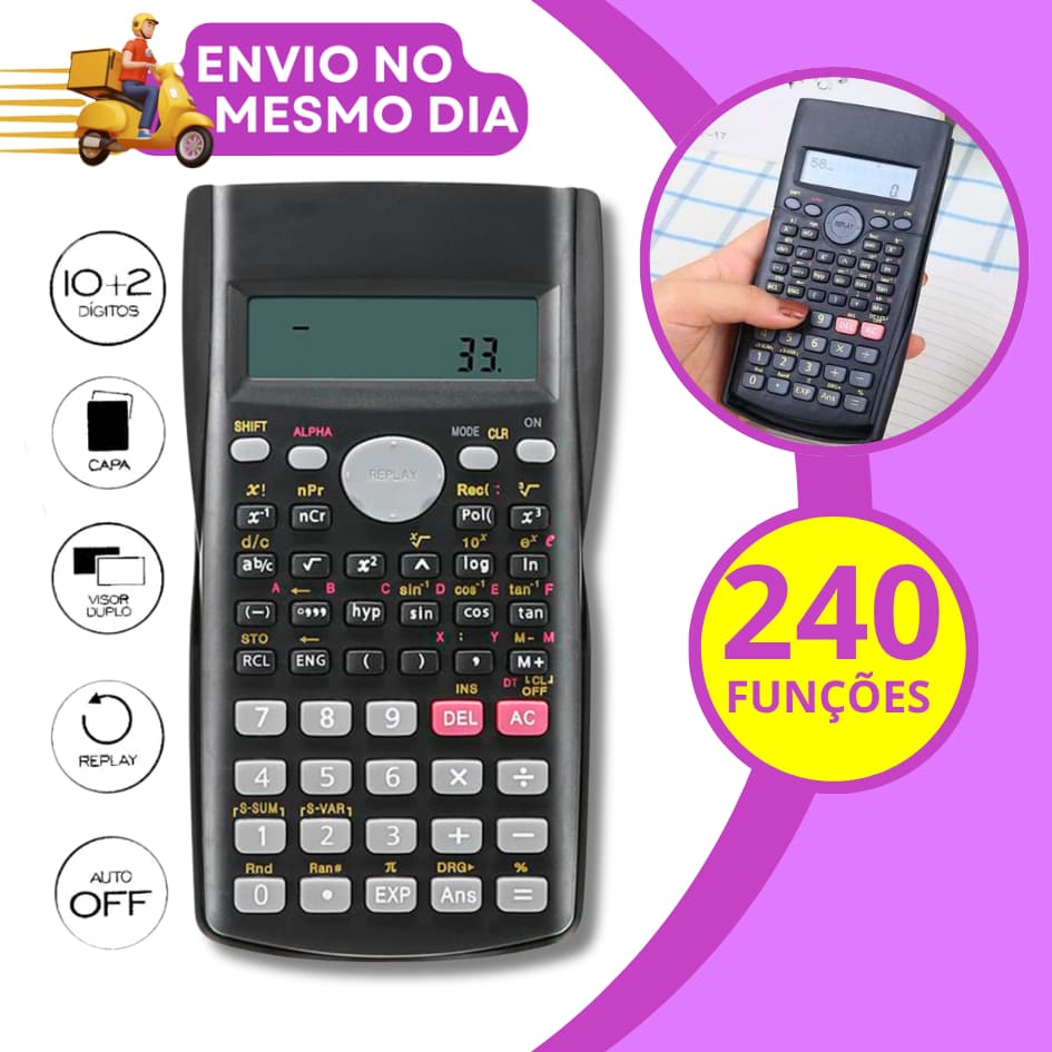Calculadora Cientifica com Capa Protetora  240 Funções  A Pilha Financeira Matemática Escolar Faculdade Trabalho 2 Linha