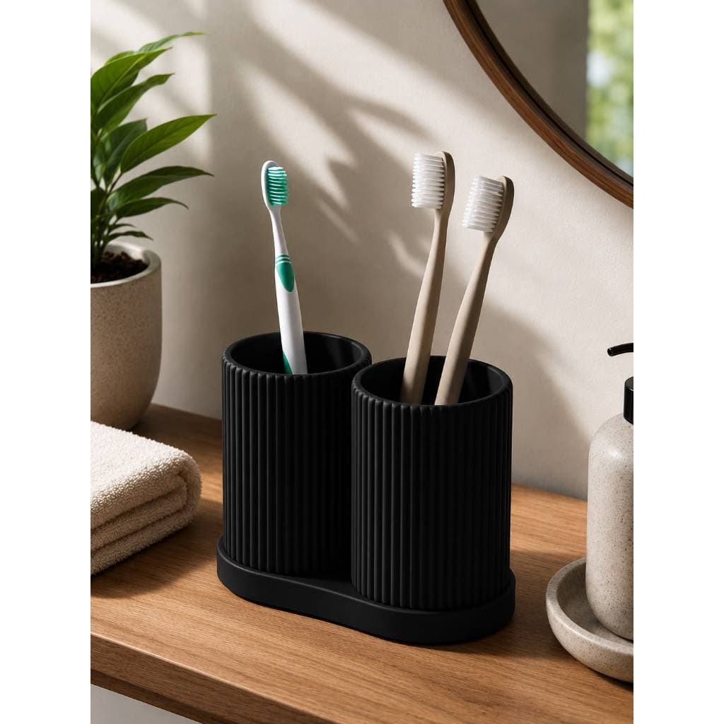 Porta Escovas de Dente Duplo com Bandeja – Organizador para Banheiro