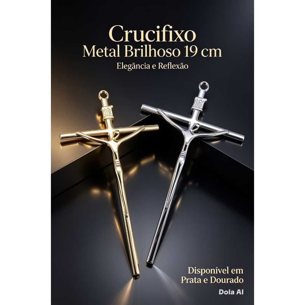 Crucifixo Metal Dourado/Prateado Estilizado Rosto Liso 19cm