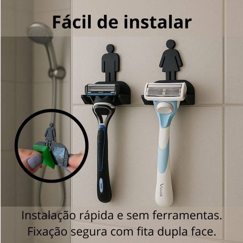 Kit 2 Suporte Gillette Parede Fita 3M Porta Barbeador Sem Furo Kit Organizador Banheiro Dele e Dela