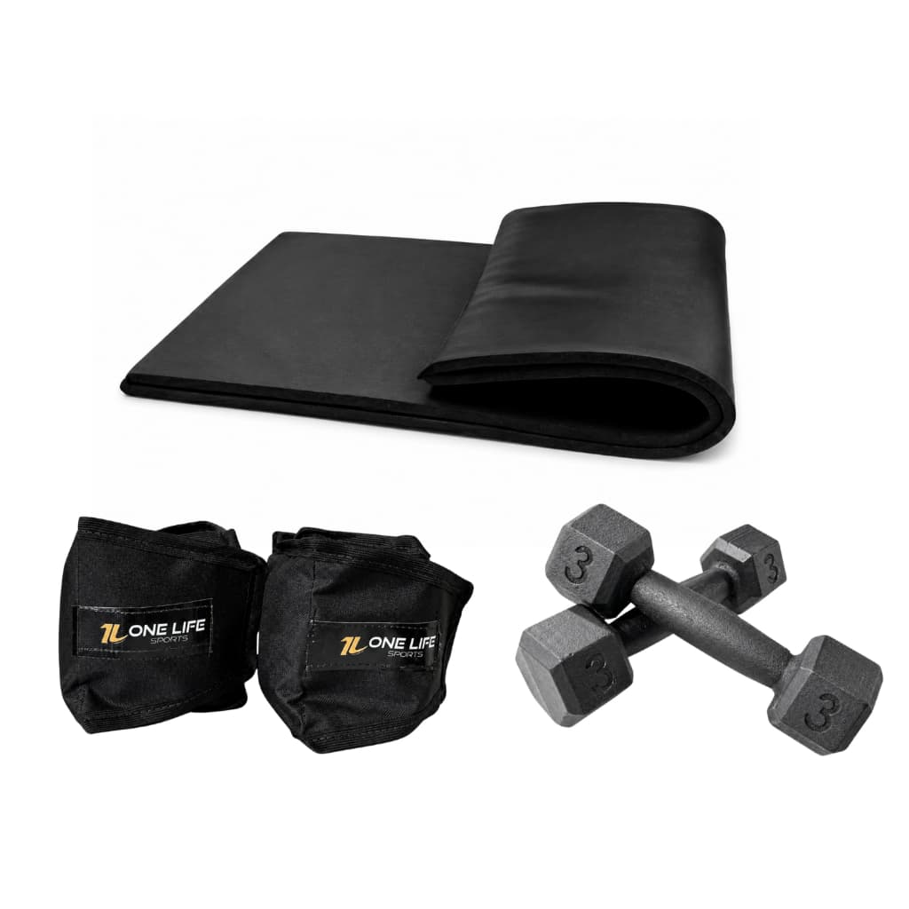 Kit Treino em Casa Colchonete Halter Sextavado 3kg Caneleira 3kg Academia Cross Training Funcional