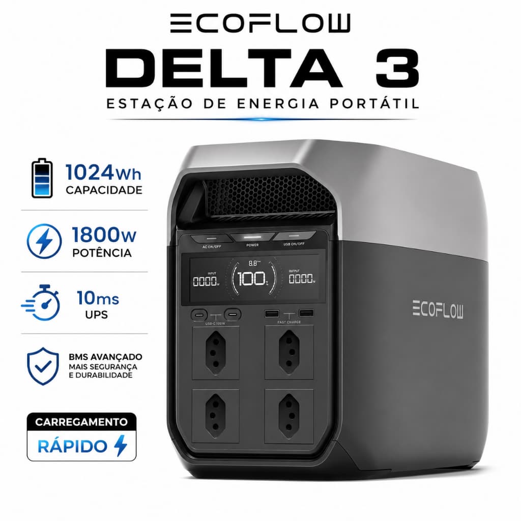 Ecoflow Delta 3 127V Estação De Energia Portátil 1024wh 1800w