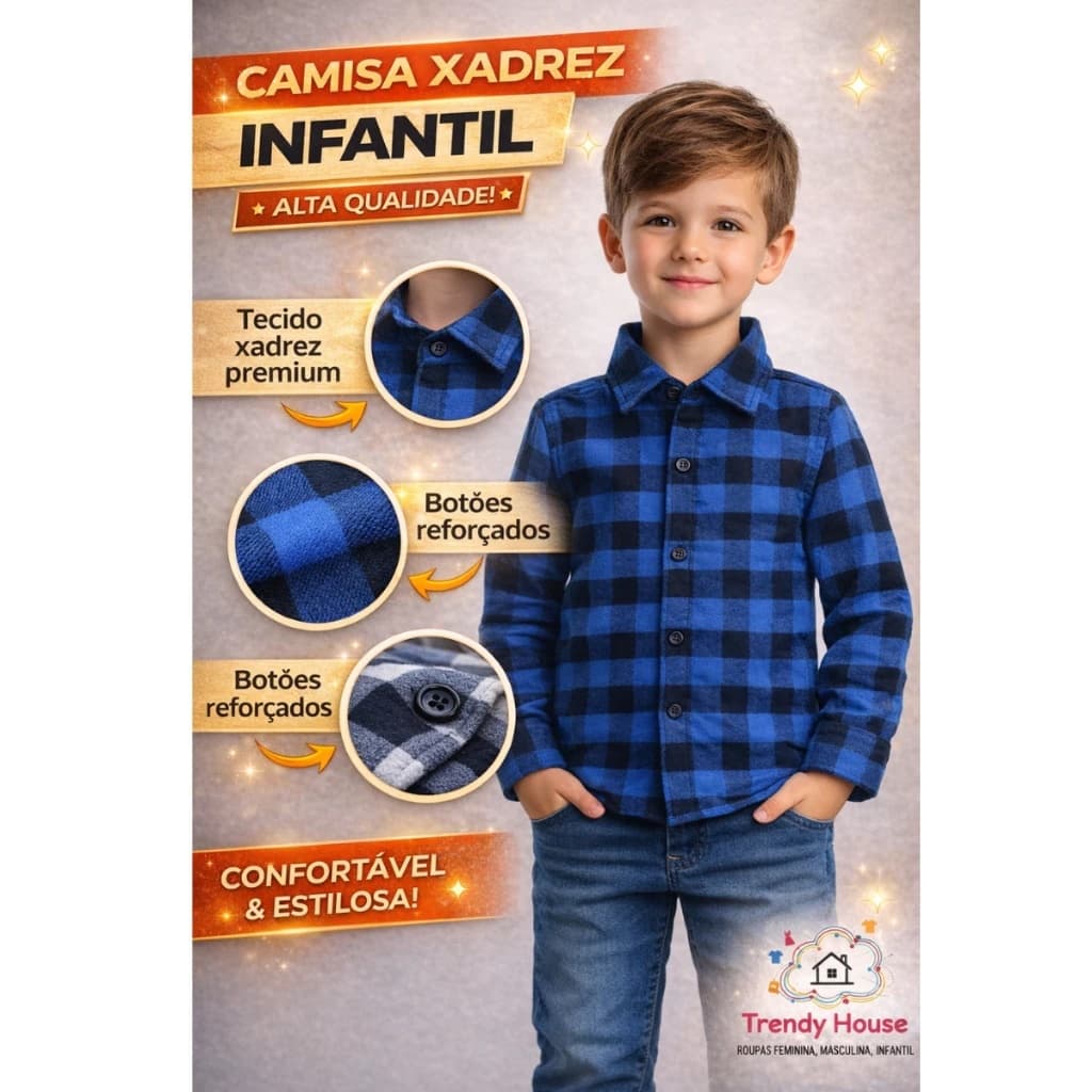 Camisa Infantil Xadrez Flanelada Manga Longa Tam 1 ao 10 - Envio Imediato !!!