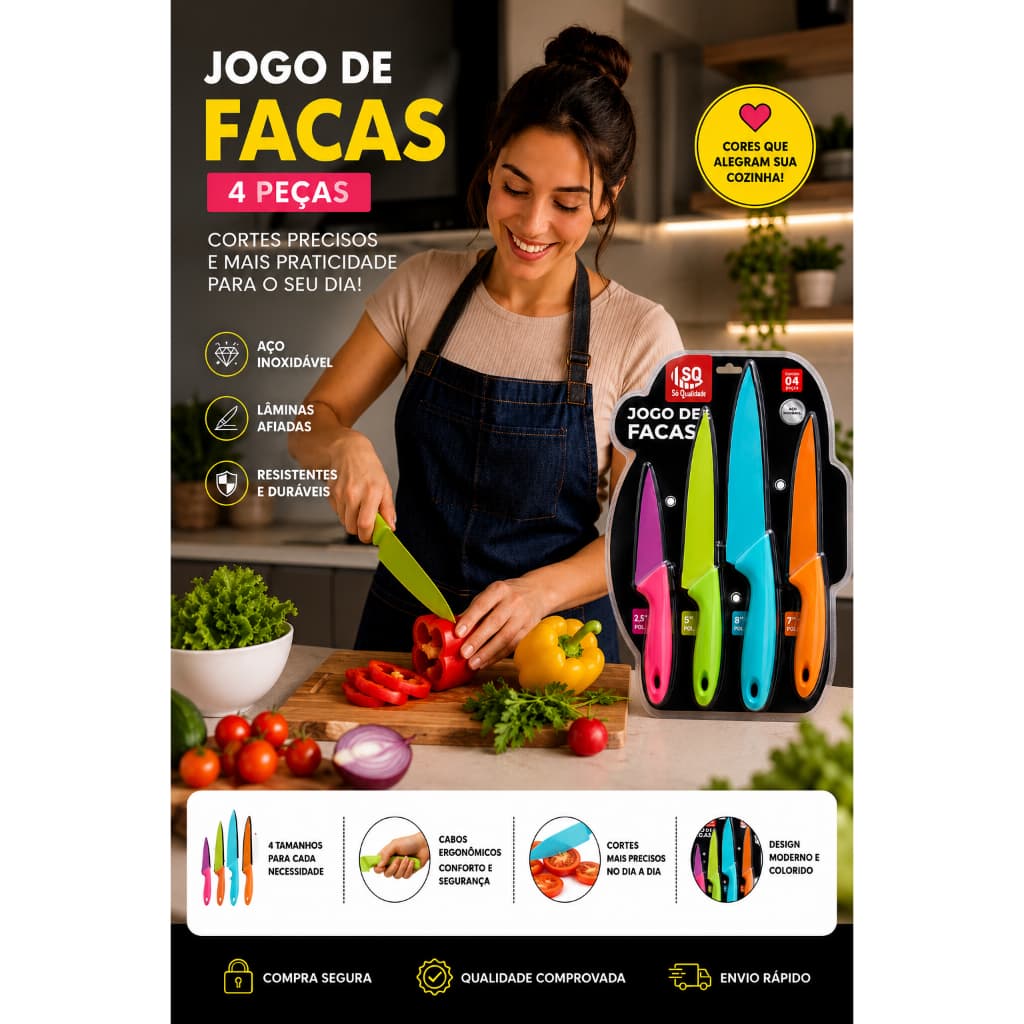 Jogo de facas aço inoxidável colorida Cozinha kit com 4 facas coloridas faca cozinha