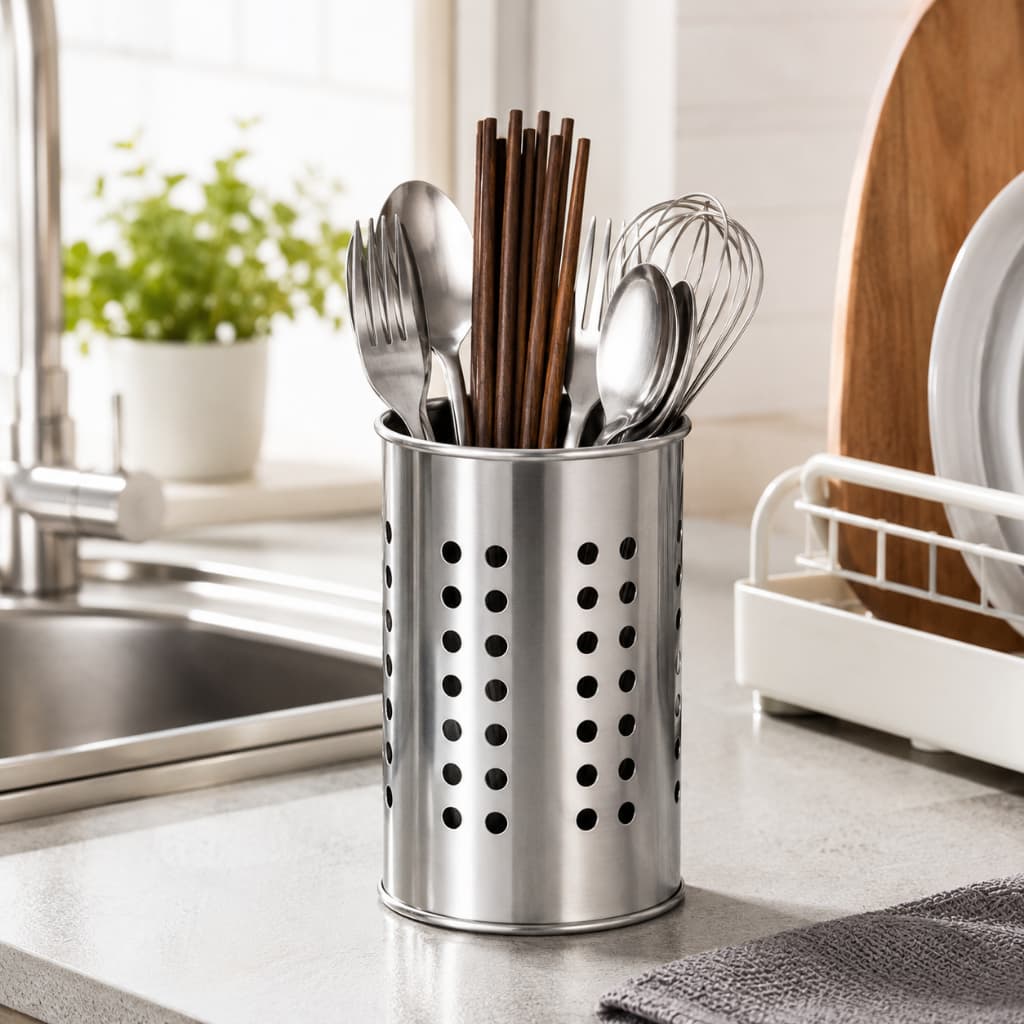 Porta Talheres Inox 16x10cm Escorredor Organizador Utensílios Cozinha Bancada