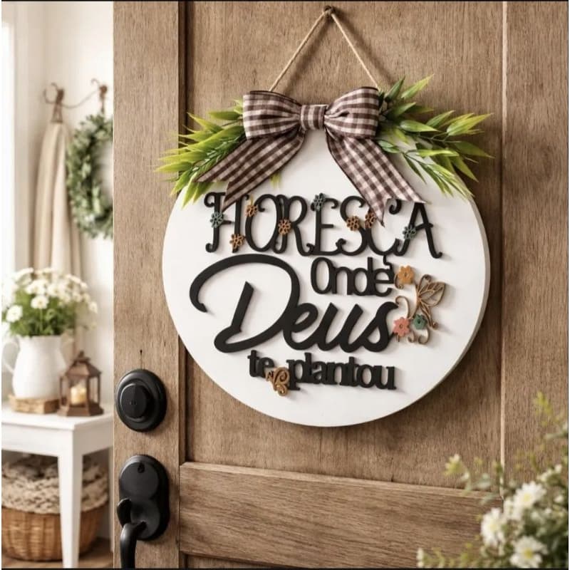 Placa Decorativa Floresça Onde Deus Te Plantou Redonda MDF Rústica Luxo
