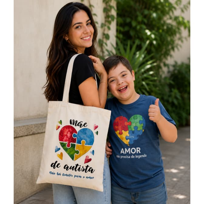 Bolsa Feminina Ecobag Básica Autismo Ecológica Com Alça Algodão Cru 38x38 Amor Respeito Inclusão Basic Casual Bolsa Tote