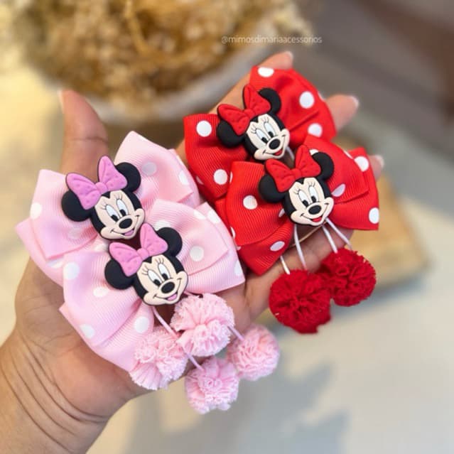 Parzinho de lacos Minnie vermelha ~ Faixinha Minnie / laço na faixinha ~ laços infantil Minnie rosa/