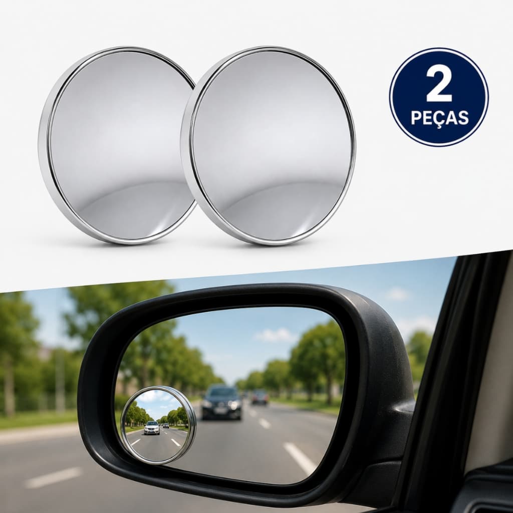 Espelho Retrovisor Auxiliar Ponto Cego Carro e Moto Convexo Olho de Boi Retrovisor Carro 2 Peças