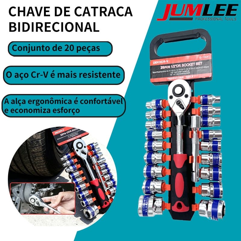 Jogo De Soquetes Chave Catraca 1/2 Pol 20 Peças Aço CR-V Profissional Jogo De Ferramentas Automotiva