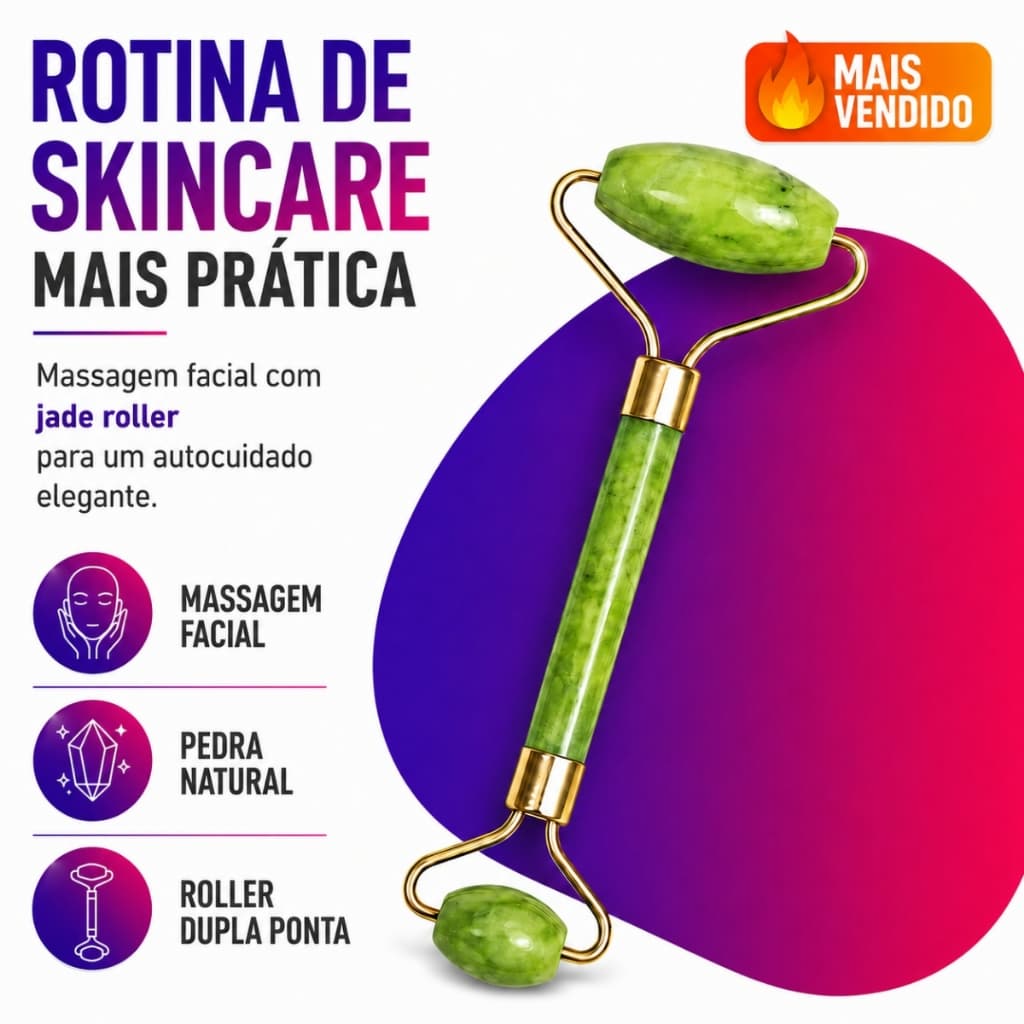 Rolo de Jade para Massagem Profissional Antirrugas e Drenagem Linfática