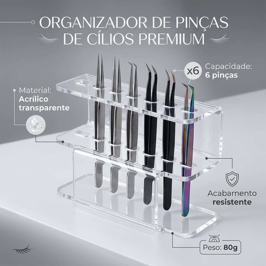 Porta Pinças para Cílios em Acrílico Organizador Profissional com 6 Furos I POSTAGEM 24 HORAS