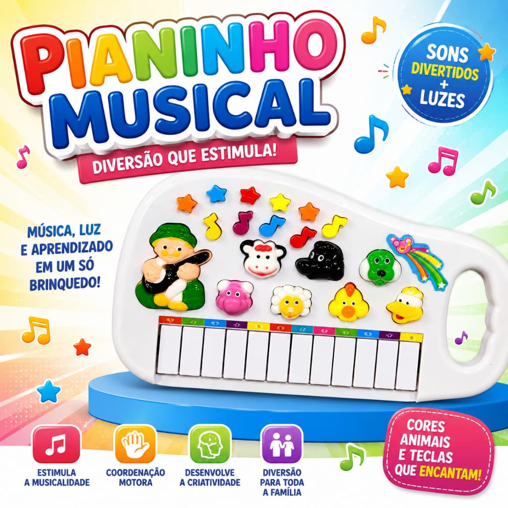 Piano Teclado Animal Musical Animais Brinquedo Crianças Infantil De Soms De Sitio Fazendinha