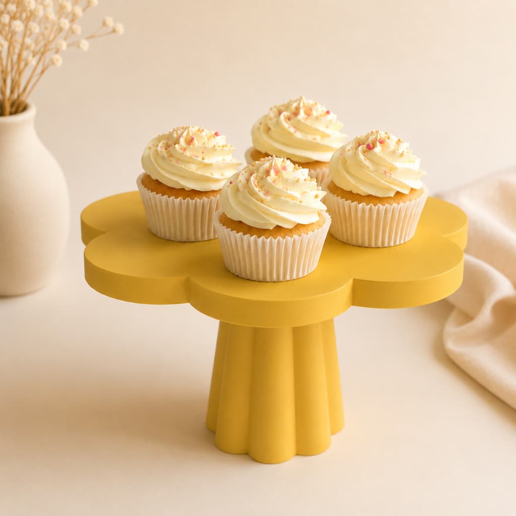 Boleira Flor Decorativa 17cm Suporte Bandeja para Doces Cupcakes Mesa Posta Festa Decoração