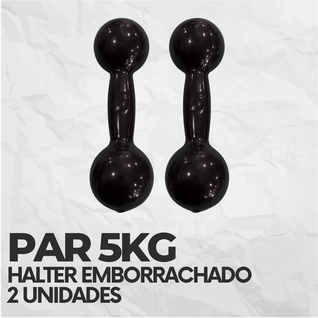 Par Halter Bola Emborrachado De 05kg Peso de Academia Musculação Preto