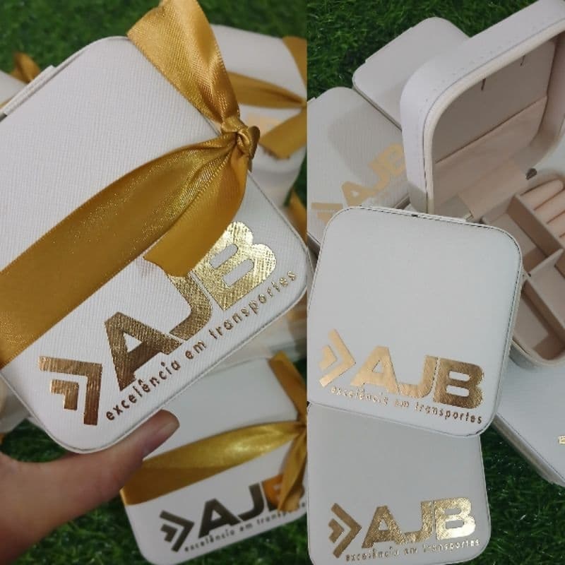 Brindes Feminino Corporativo Dourado Porta joias personalizado Kit 10, 15, 20 ou 30