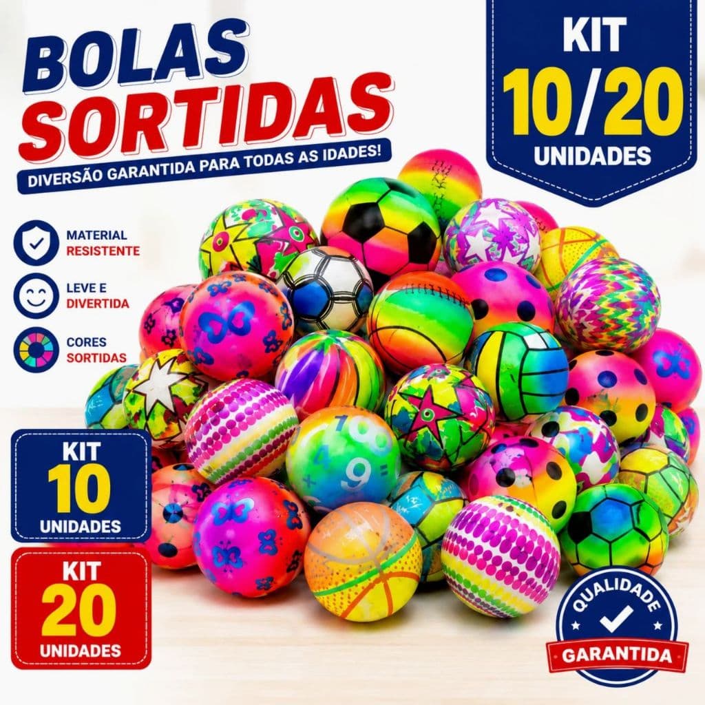 Kit 10/20/30 Bola de Vinil Infantil Colorida Brinquedo Sortida para Crianças Praia Festa