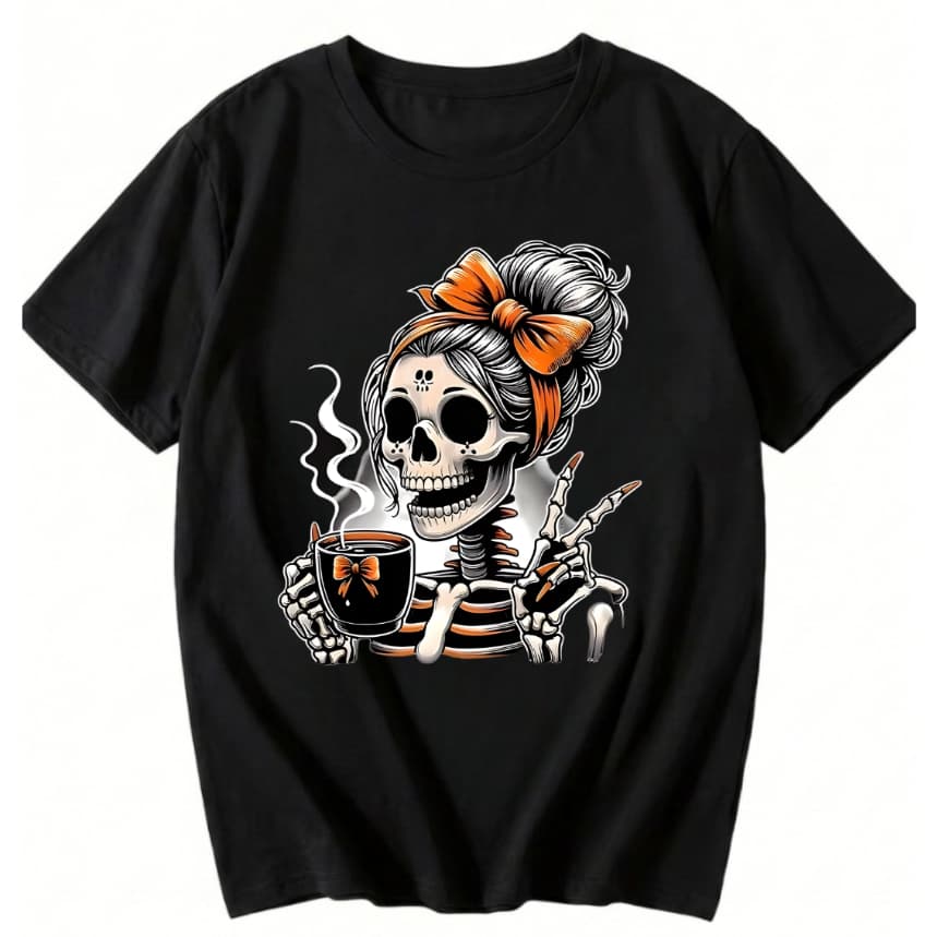 camisa feminina Streetwear 100% Algodão Dark Caveira Coffee Estampa Urban