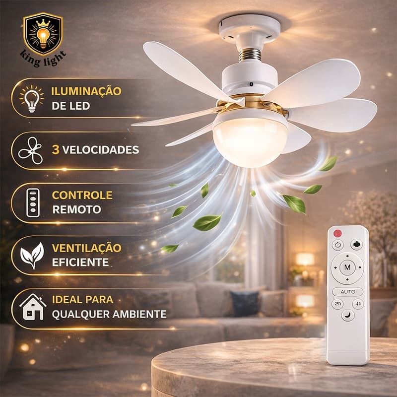Ventilador De Teto Luz LED Com 6 Hélices 3 Tipos Com Controle Remoto Super Silencioso