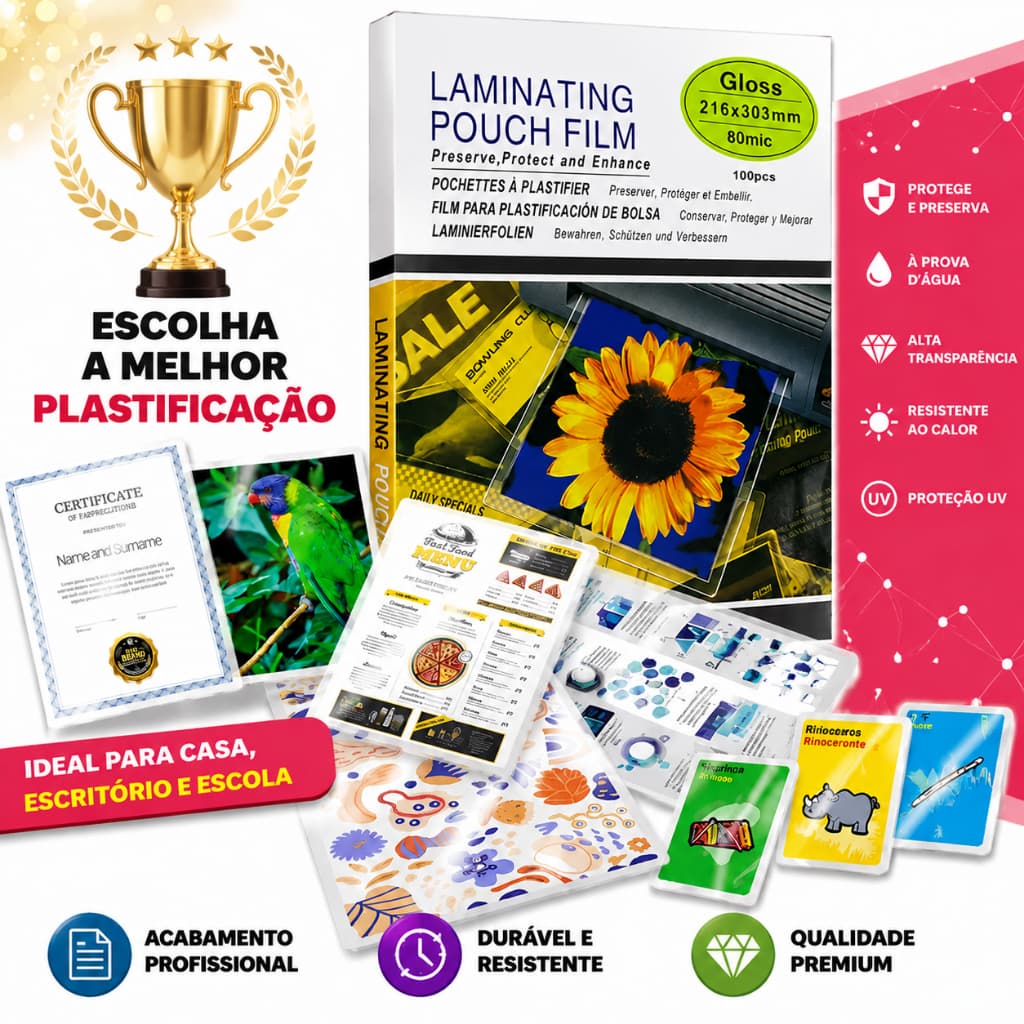 Filme De Bolsa De Laminação Tamanho A4 80 Mícrons , Folhas De Laminador Térmico Para Documentos E Cartões