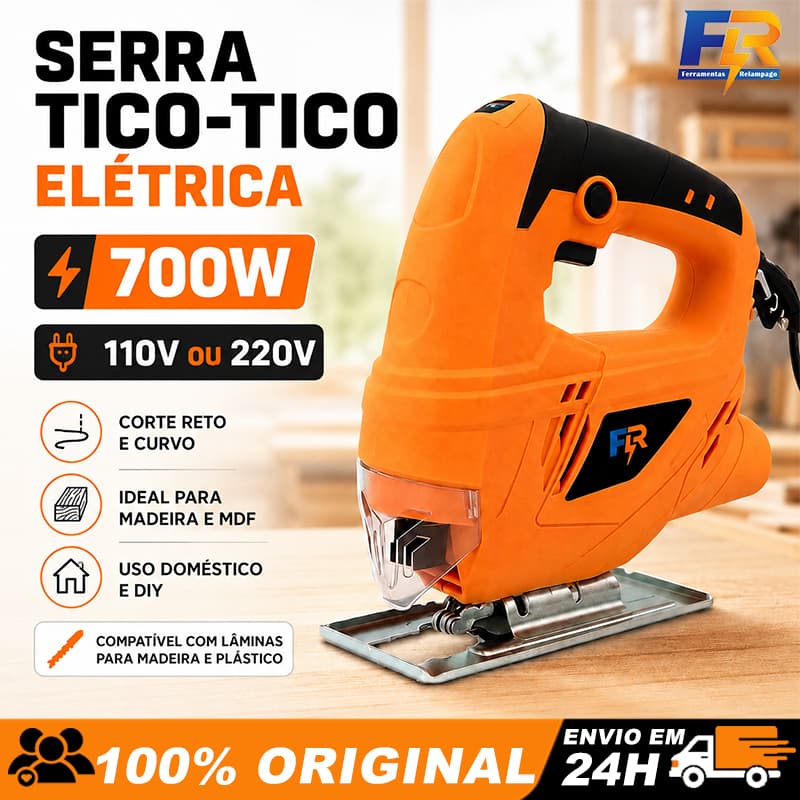 Serra tico-tico elétrica 700W 6 velocidades base inclinável 0° até 45° vem com três lâminas