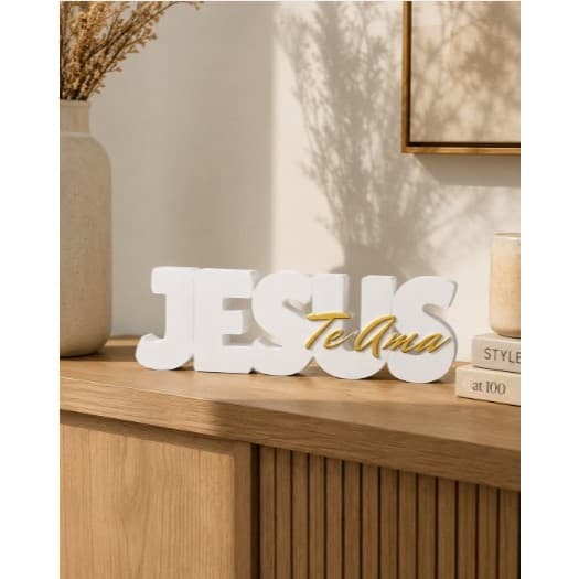 Placa Decorativa Jesus Te Ama | Enfeite Religioso de Mesa | 3 Cores