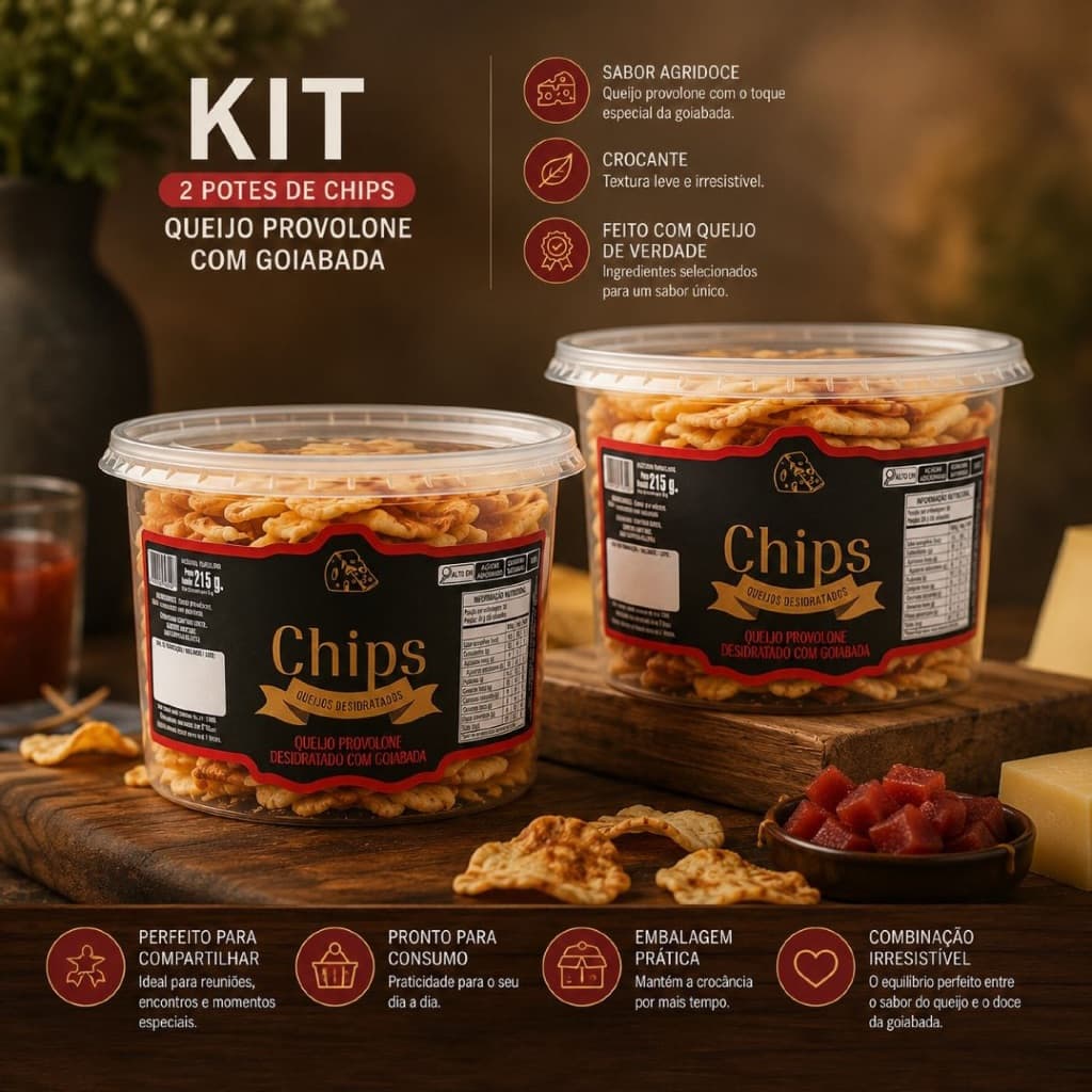 Kit 2 Chips De Queijo Provolone Com Goiabada Desidratado Produto Canastra Original