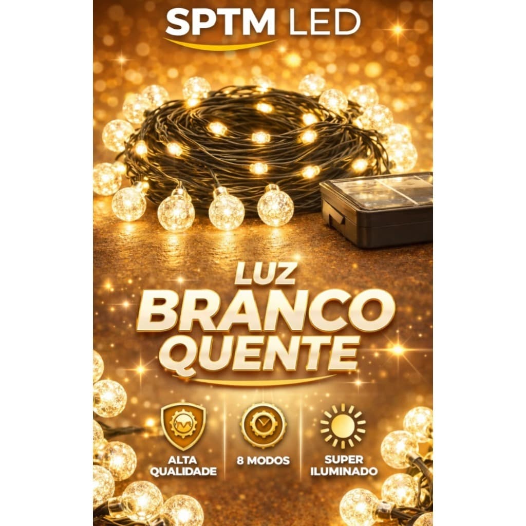 Pisca-Pisca Solar Light Series LED Banco Quente Efeitos Automáticos Iluminação Profissional