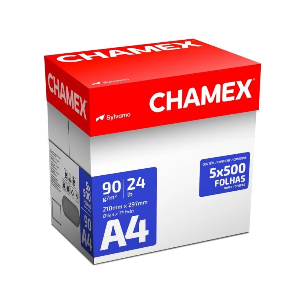 Papel Sulfite A4 Chamex Super 90G 5 Pacotes X 500 Folhas - Caixa com 5