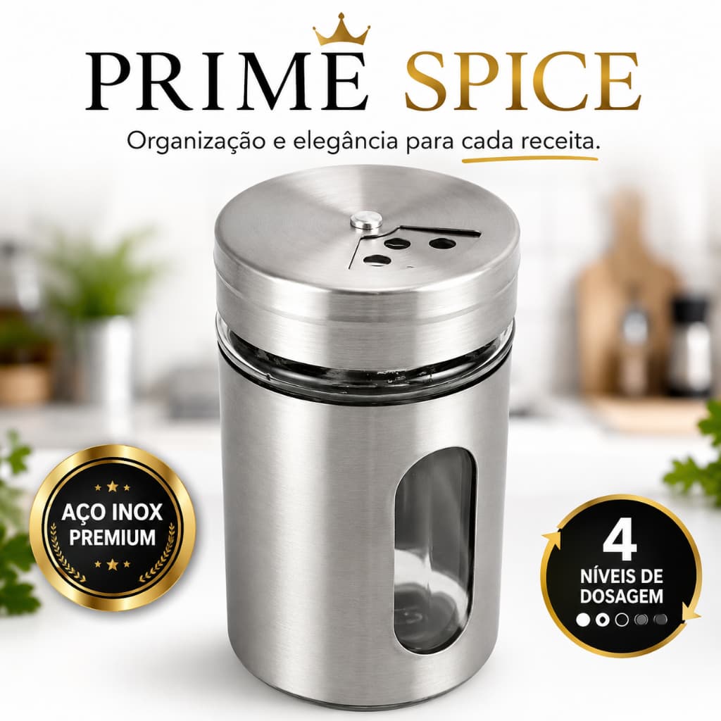 Porta Tempero Vidro Inox Prime Spice Saleiro Pimenteiro 80ml Dosador Cozinha Gourmet