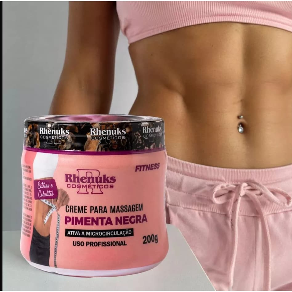 Creme De Massagem Pimenta Negra Rhenuks 200g Termogenico Modelador Corporal Redutor