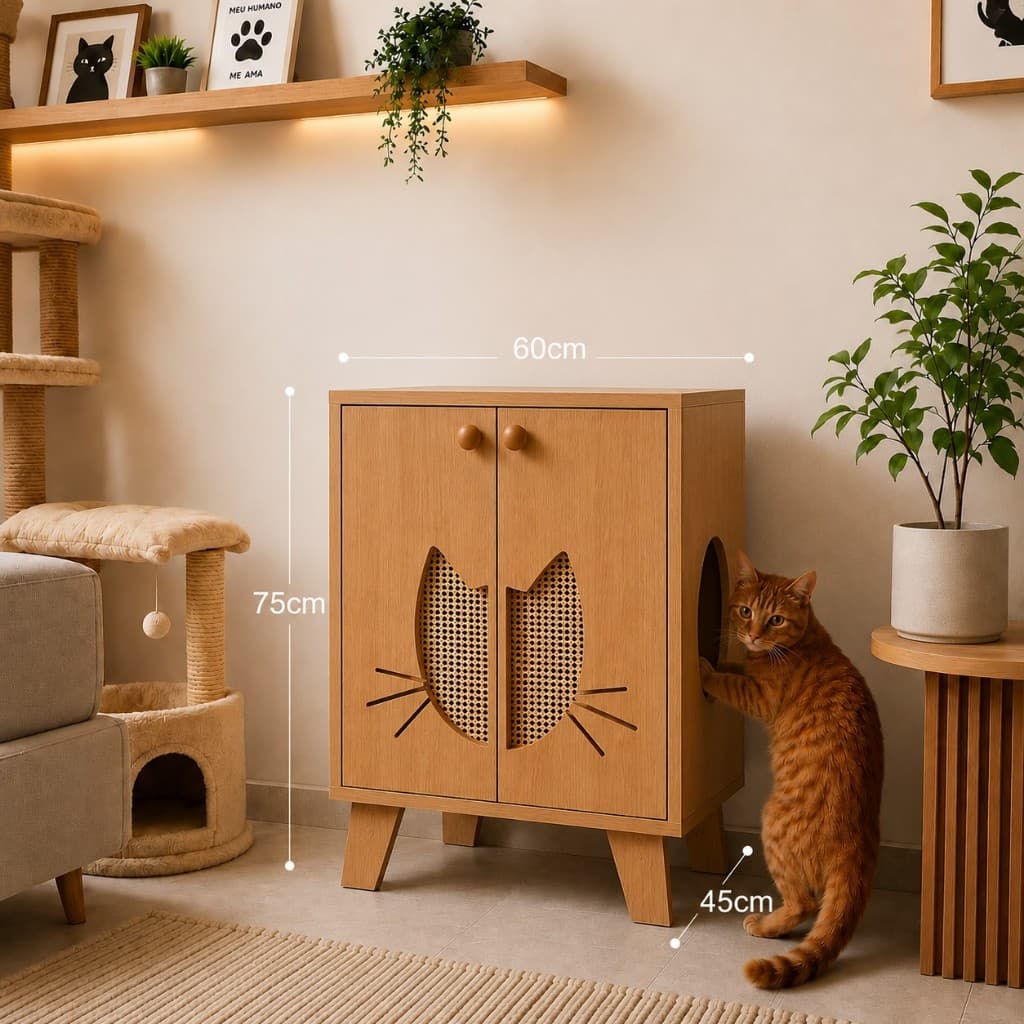 Banheiro Oculto para Gatos - Armário Para Caixa de Areia - Design Decorativo e Elegante