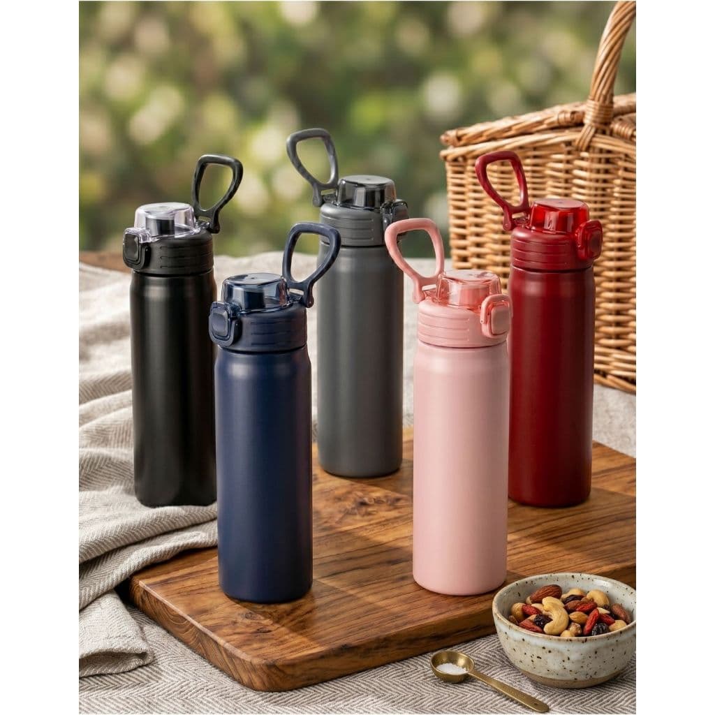 Garrafa Térmica Aço Inox 700ml Canudo Alça Academia Fitness Água Esporte Azul Cinza Preta Rosa Vermelha