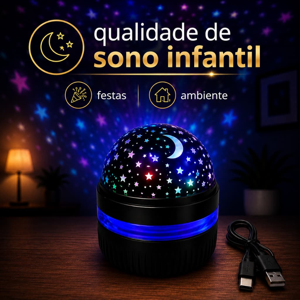 Mini Projetor de Estrelas Compacto USB RGB Luz Decorativa para Quarto Sala Ambiente Sono Infantil