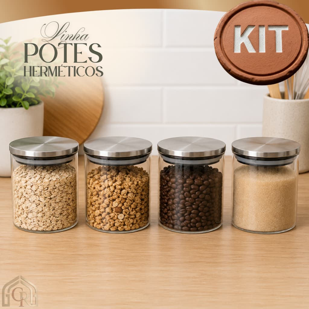 Kit 1/2/4 Potes Herméticos 700ml Vidro Tampa Inox Armazenamento Seguro Pratico