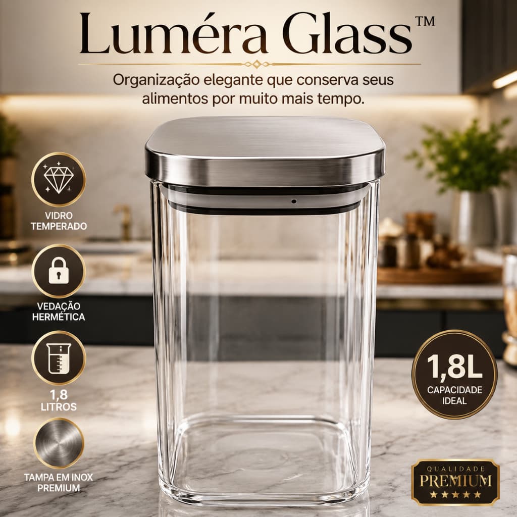 Pote Hermético de Vidro com Tampa Inox Alta Vedação Organizador para Mantimentos Luméra Glass™