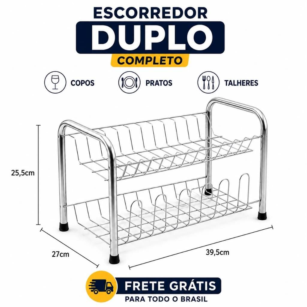 Escorredor de Louça Aço Compacto resistente duplo luxo