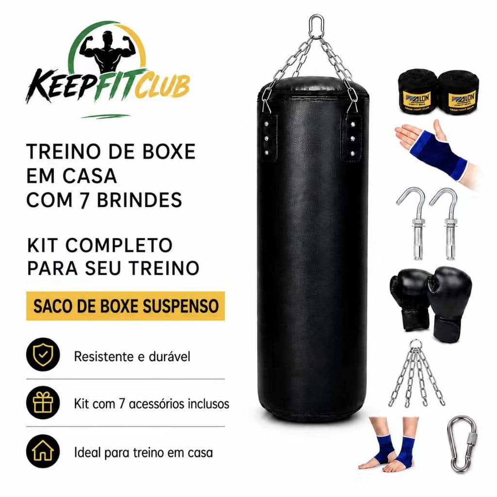 Keepfitclub Saco de Boxe Kit Completo 120/150cm com Luvas Corrente Acessórios Resistente Treino Casa Academia Preto