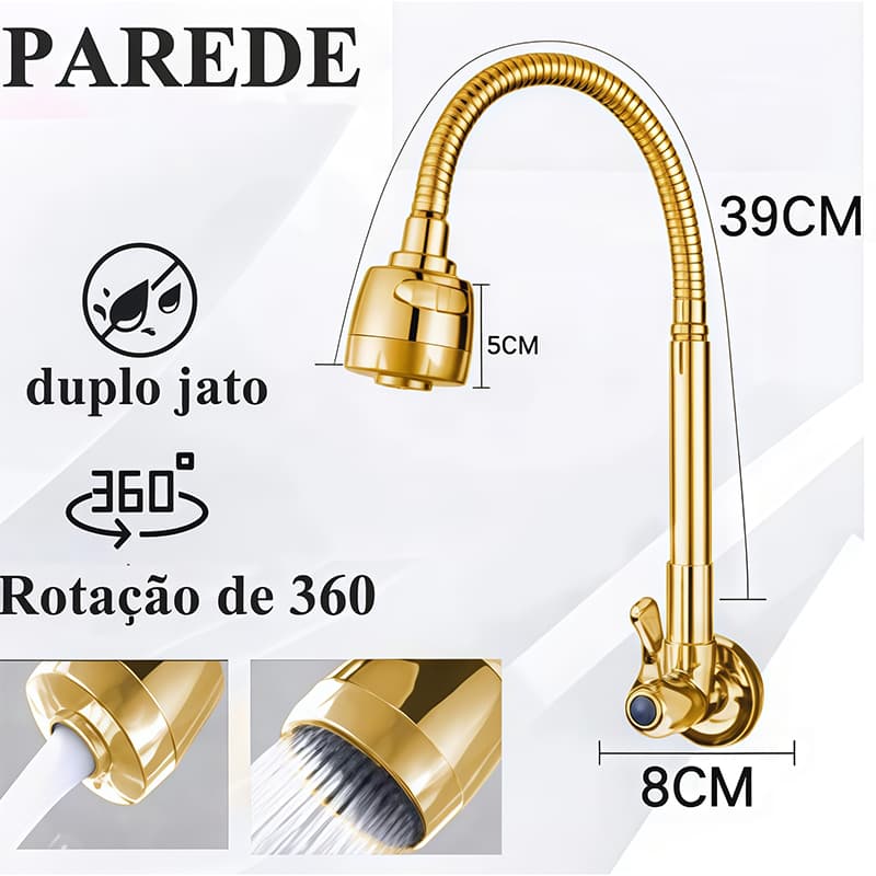 360 ° Torneira Flexível Giratória-Somente Água Fria  Torneiras De Parede Alta Durabilidade