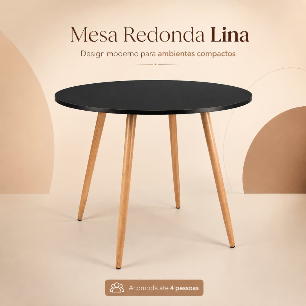 Mesa de Jantar Redonda 90cm 4 Lugares Madeira Maciça Moderna Industrial  Gourmet Compacta