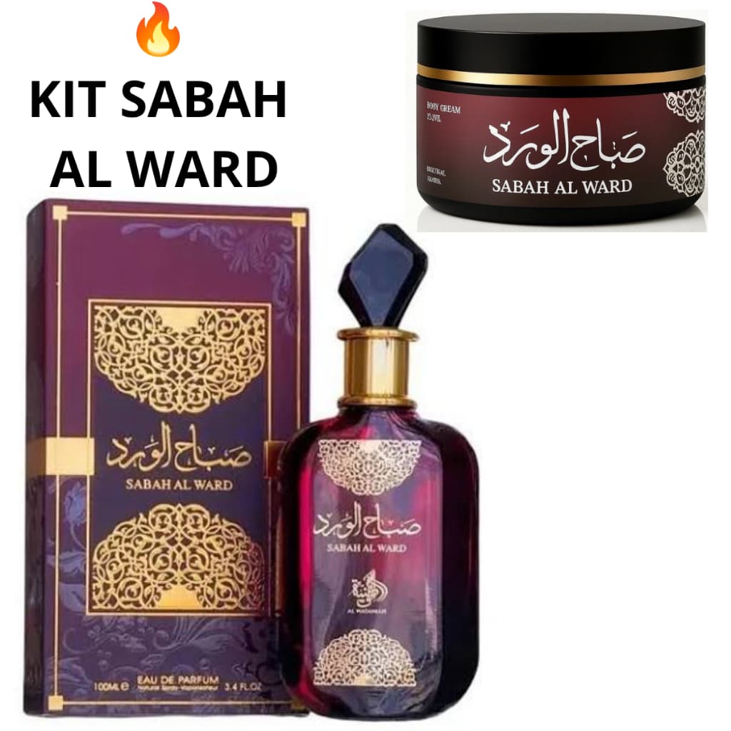 Kit Perfume Sabah Al Ward Al Wataniah Original 100ml + Creme Hidratante Feminino Importado Premium