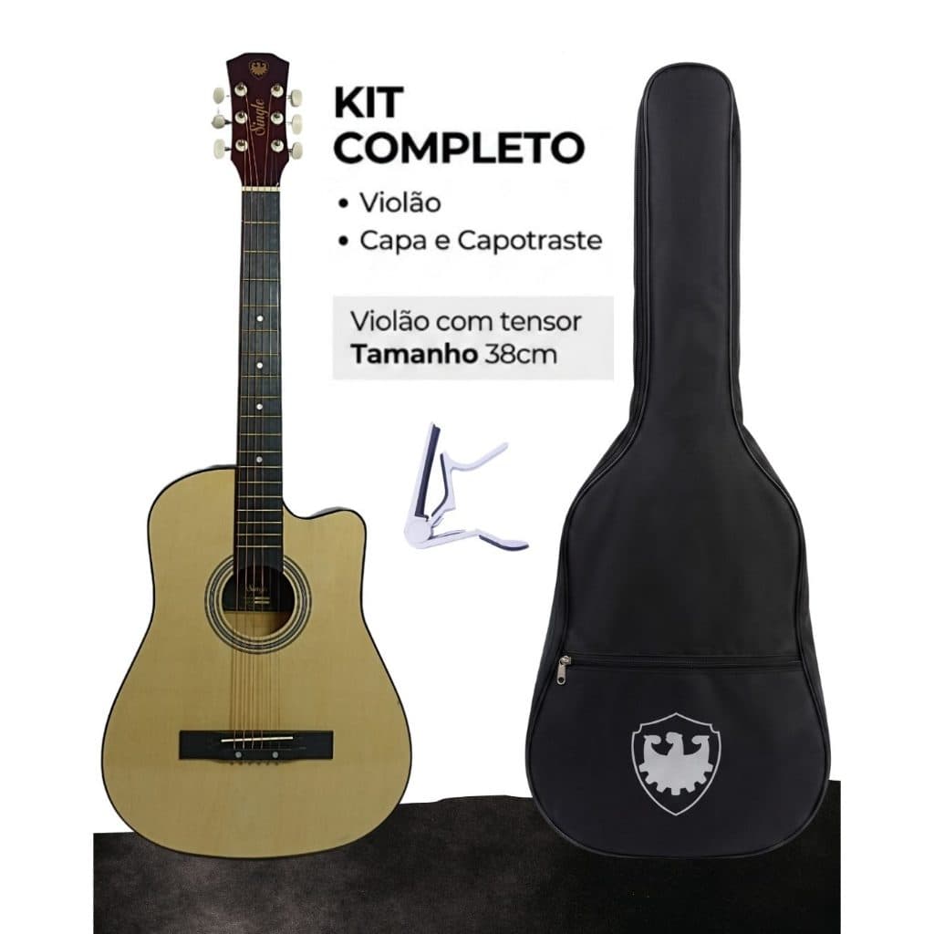 Violão Single Acústico Cutaway Basswood comTensor e Capa 38cm Aço Jahnke