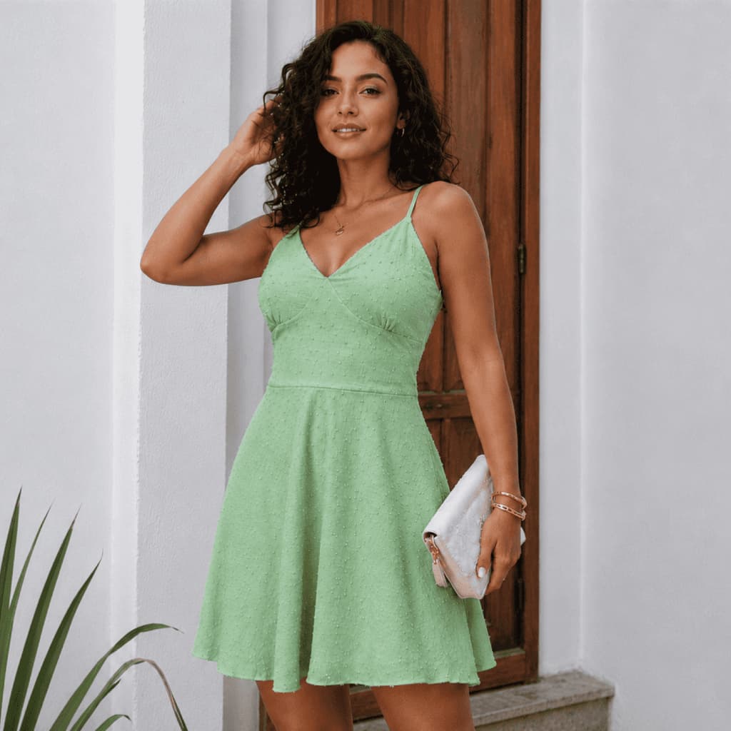 Vestido Feminino Duna Pipoca Curto Sem Bojo Saia Godê Acinturado com Alça Regulável do PP ao Plus Size