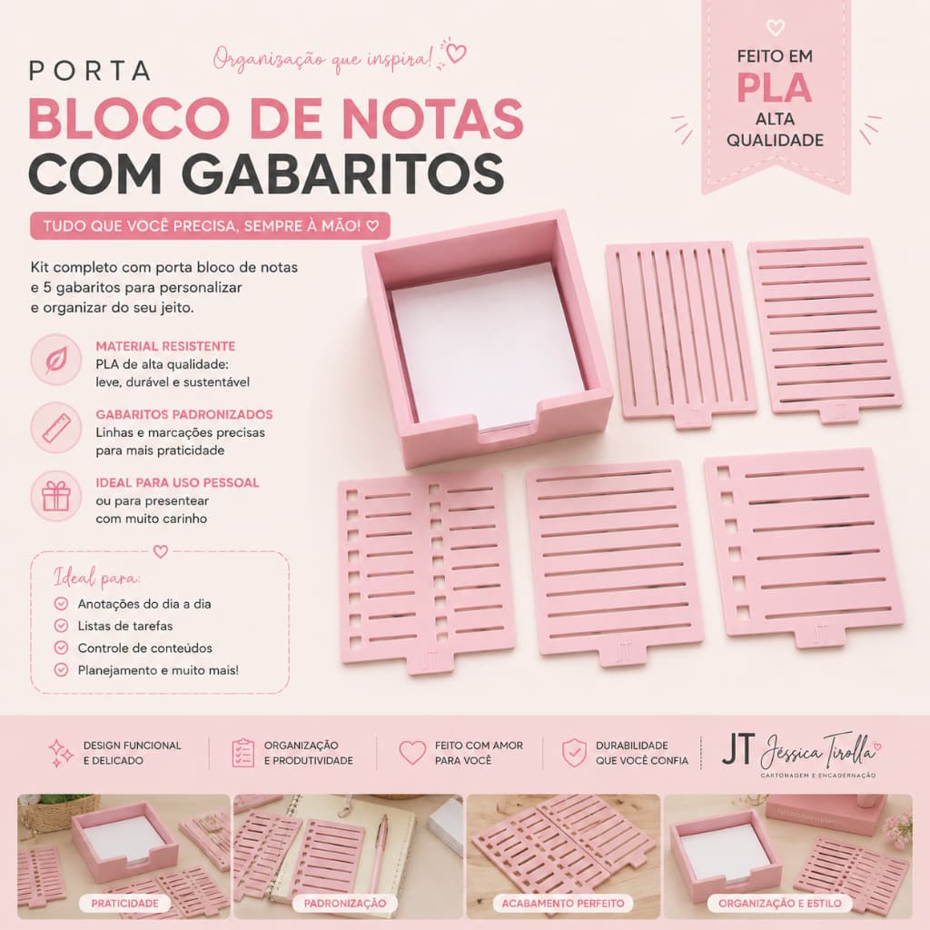 Porta Post it com gabaritos-  réguas - Porta Bloco de Notas